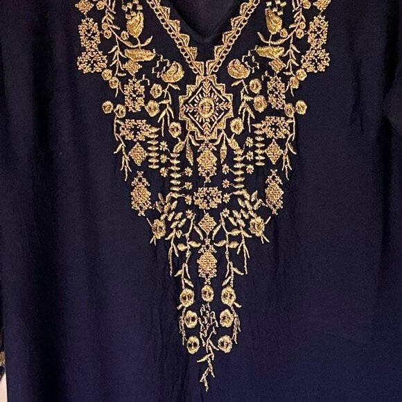 Lapogee Women's Navy Blue Embroidered Shift Dress – Kaftan Style, Medium - Picture 5 of 9